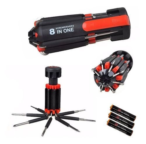 Set Destornillador 8 En 1 Con Linterna