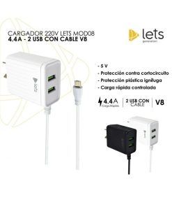 Cargador Celular 4.4amp 2usb Con Cable Micro Usb Lets Sin Gtia - Imagen 2