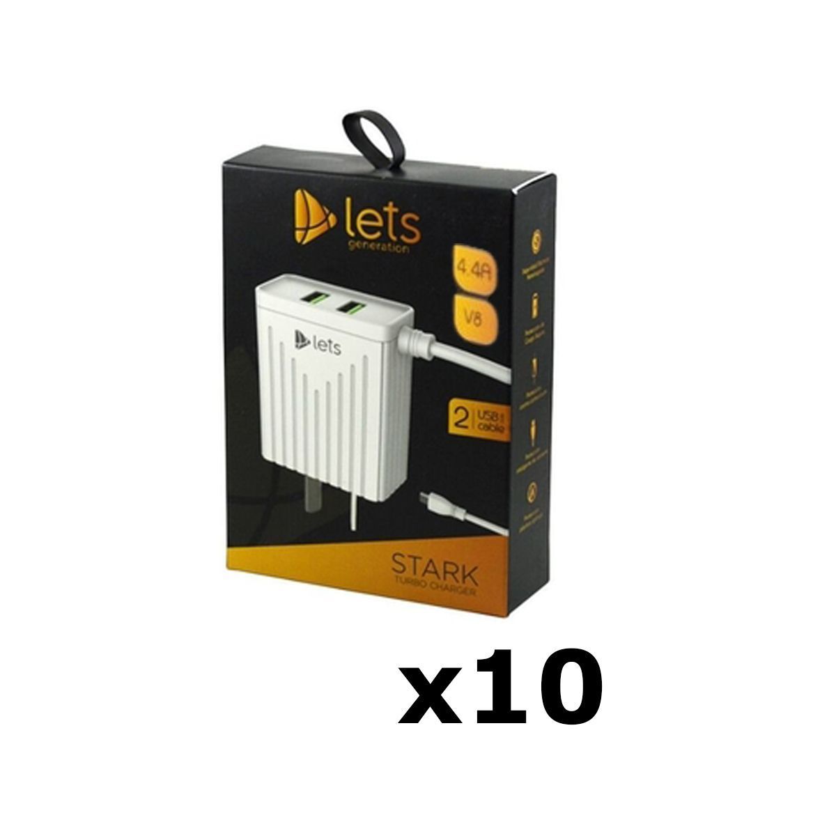 Pack x 10 Cargadores Celular 4.4amp 2usb Con Cable Micro Usb Lets Sin Gtia