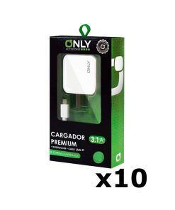 Pack x 10 Cargadores Celular 2 Usb 3.1A + Cable Tipo C Only
