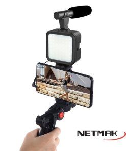 Kit Stream 4 En 1 Netmak Soporte Con Microfono Luz Y Tripode - Imagen 2