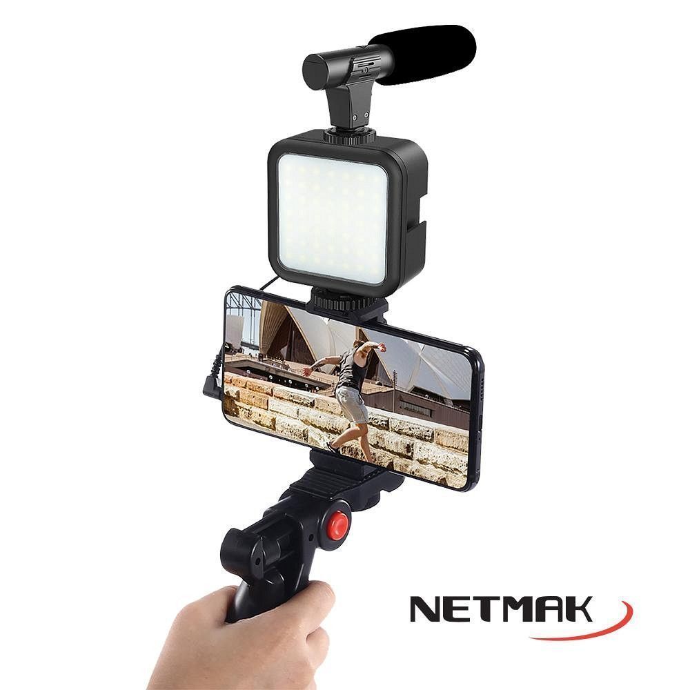 Kit Stream 4 En 1 Netmak Soporte Con Microfono Luz Y Tripode - Imagen 2