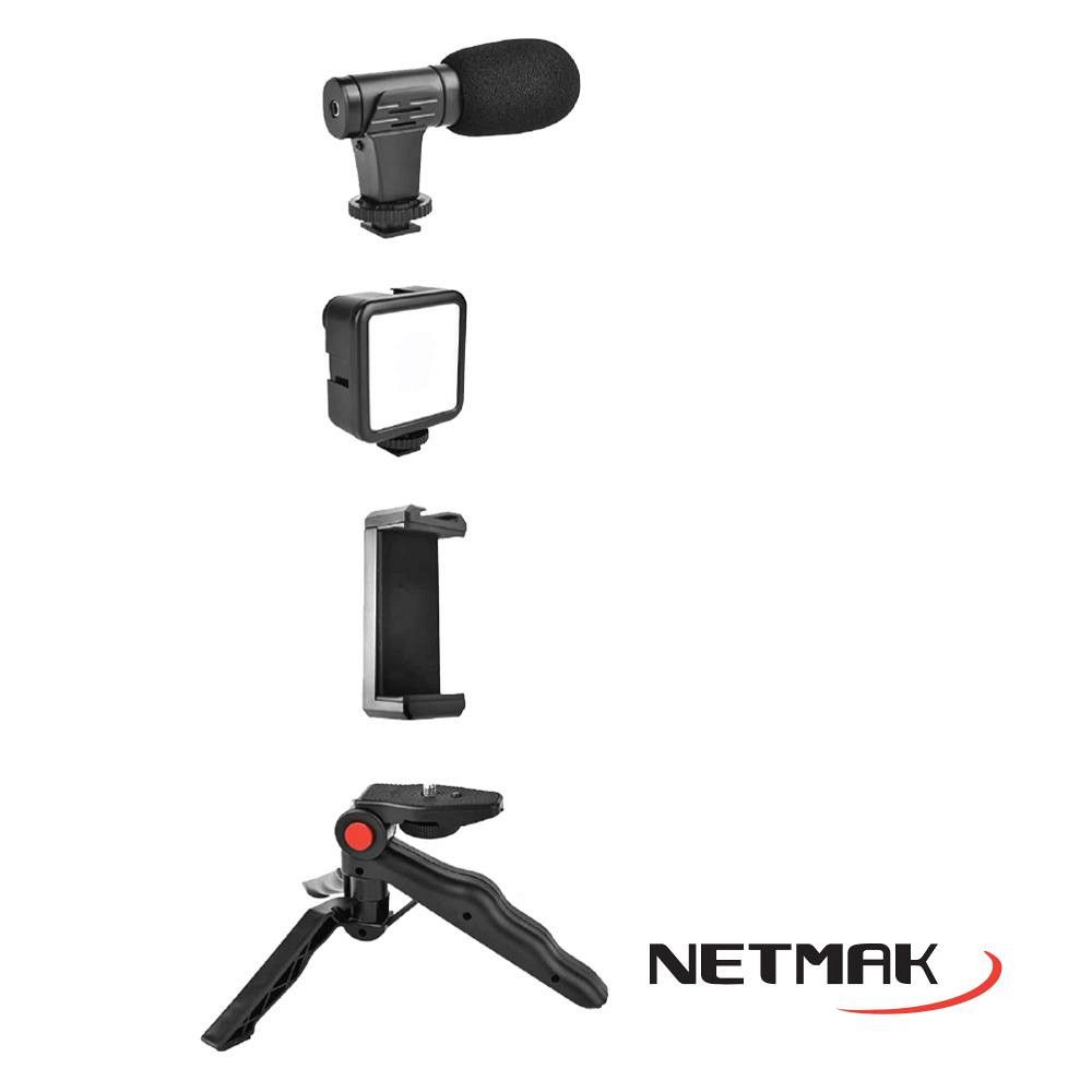 Kit Stream 4 En 1 Netmak Soporte Con Microfono Luz Y Tripode - Imagen 3