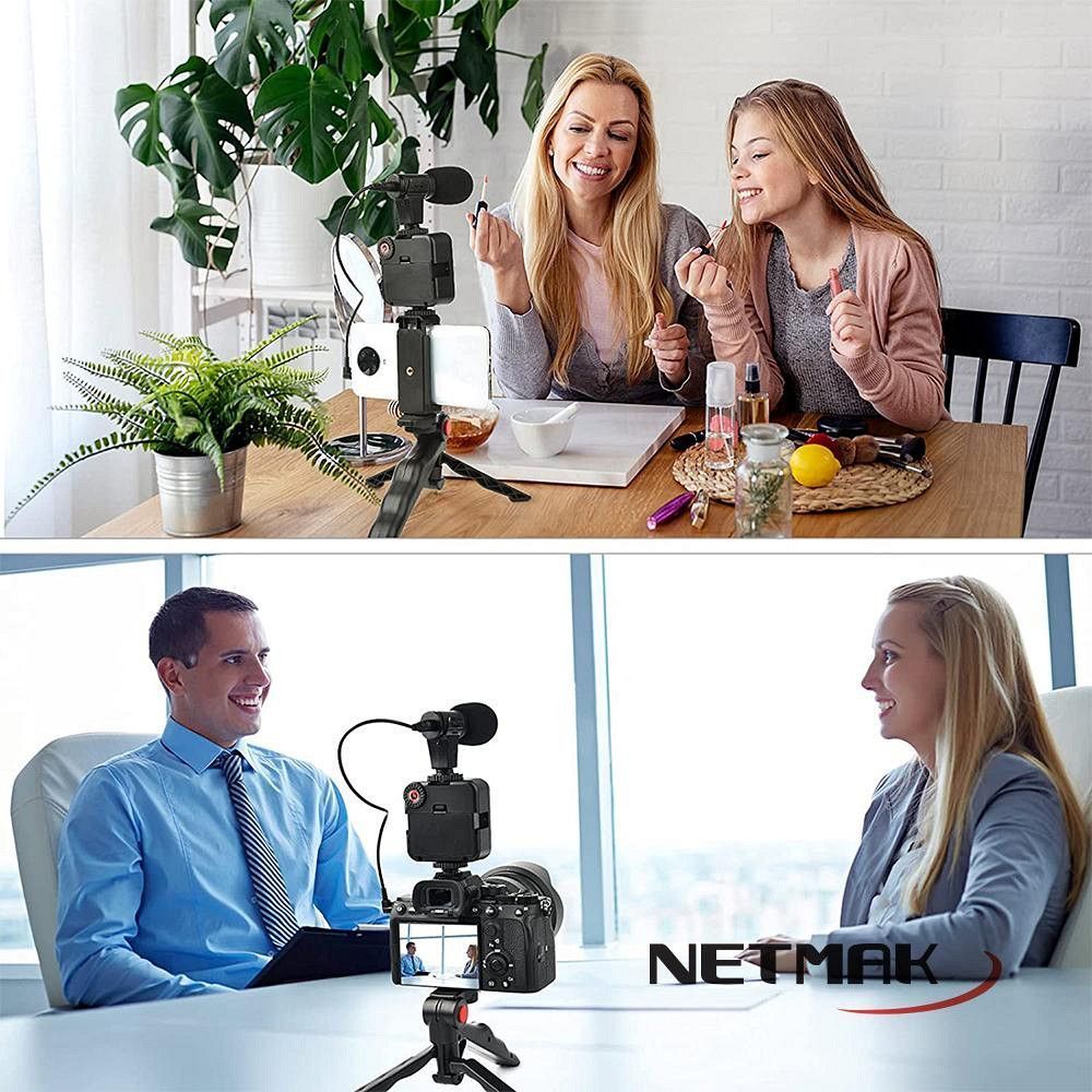 Kit Stream 4 En 1 Netmak Soporte Con Microfono Luz Y Tripode - Imagen 4