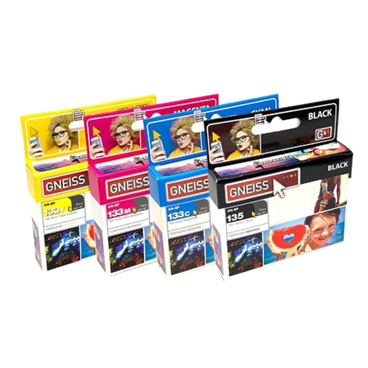 Combo Pack Cartuchos para Epson T135 T133 4 Unidades Gneiss