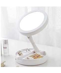 Espejo Redondo Con Luz Led Tactil Con Portaobjetos