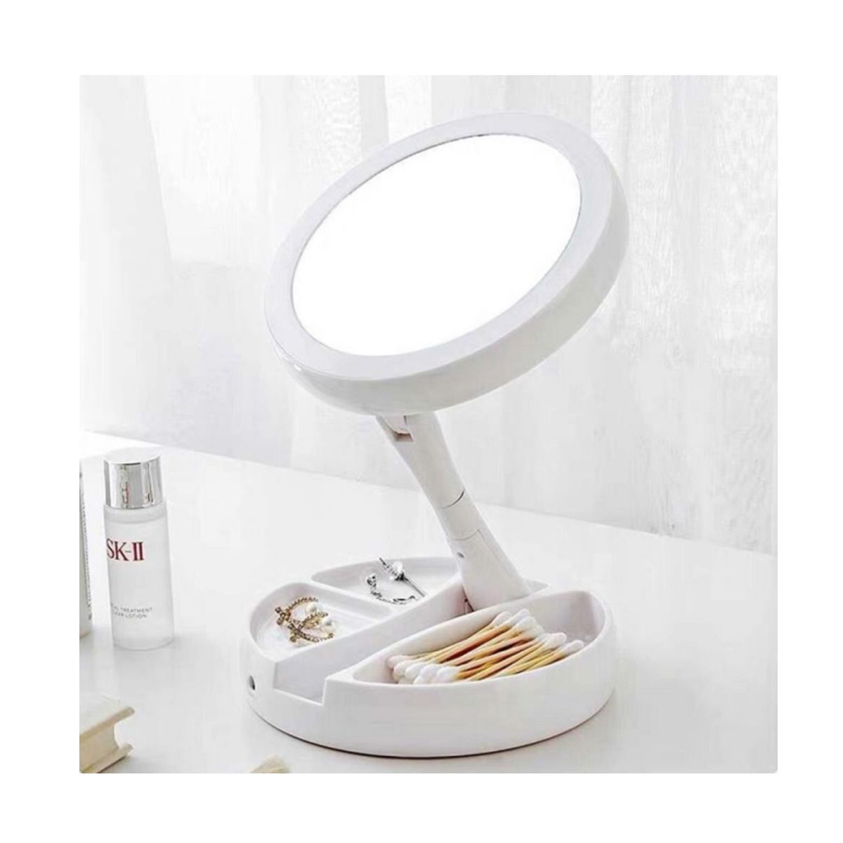 Espejo Redondo Con Luz Led Tactil Con Portaobjetos