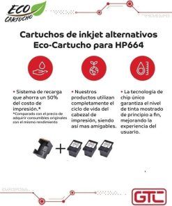 Kit Recarga Cabezal + 3 Cartuchos 664 Xl Negro Gtc - Imagen 2