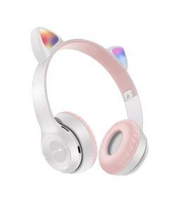 Auricular Vincha Bluetooth Led Gatito 473 Gris/Rosa Noga
