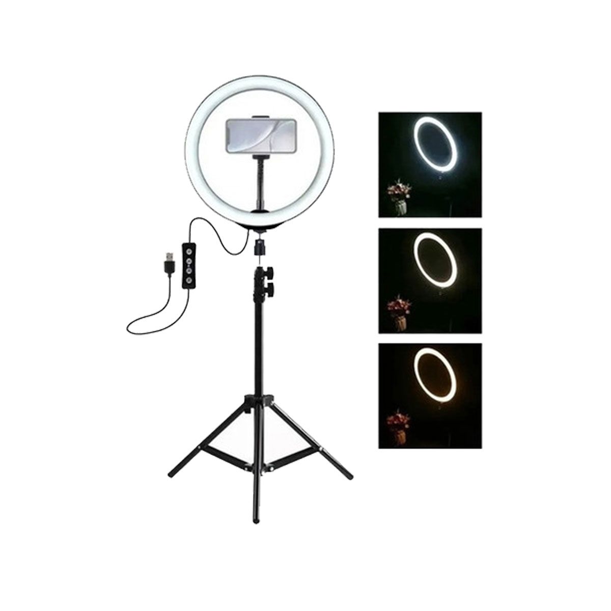 Aro Selfie 26cm Luz Calida/Fria + Tripode 2.1m Metal - Imagen 5