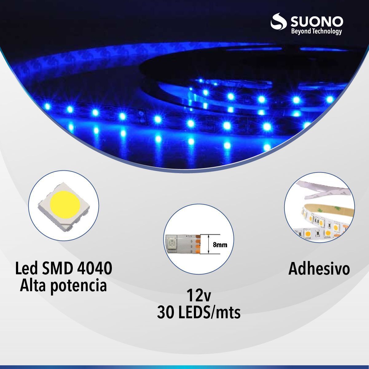 Tira Led 5m Luz Azul Fija Con Transformador Sin Gtia Suono - Imagen 2