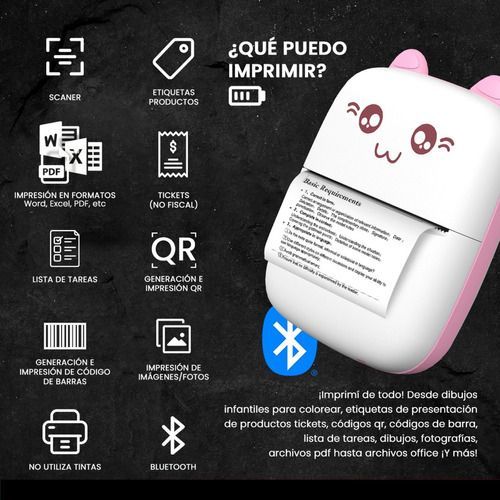 Mini Impresora Termica Bluetooth Recargable Rosa - Imagen 3