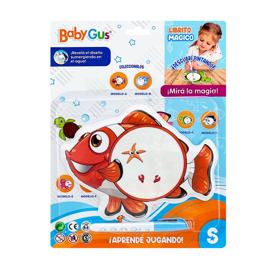 Libro Magico Agua Para Pintar Babygus 24x31x2cm 54776 Pez Rojo