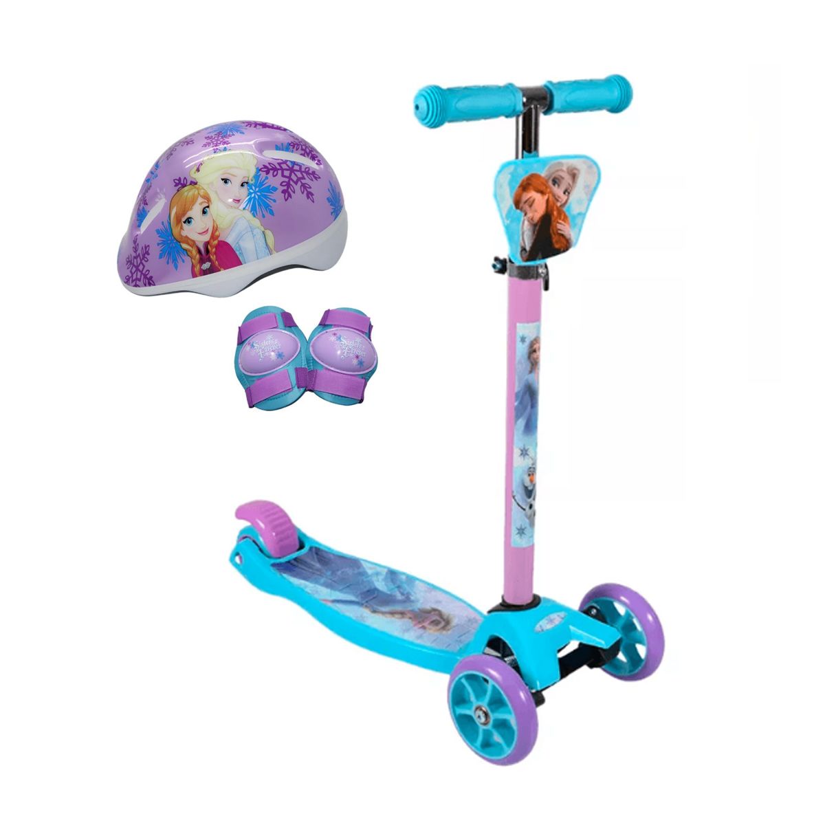 Monopatin Frozen Con Kit De Seguridad Disney 3 Ruedas Led 73 X 57 X 12 Cm