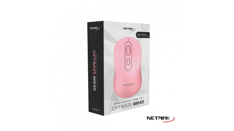 Mouse Inalambrico + Bt5.2 Recargable 640 Rosa Netmak - Imagen 2