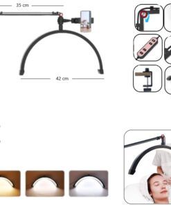 Velador Aro Luz Led Media Luna Estetica Con Brazo + Soporte Celular - Imagen 4