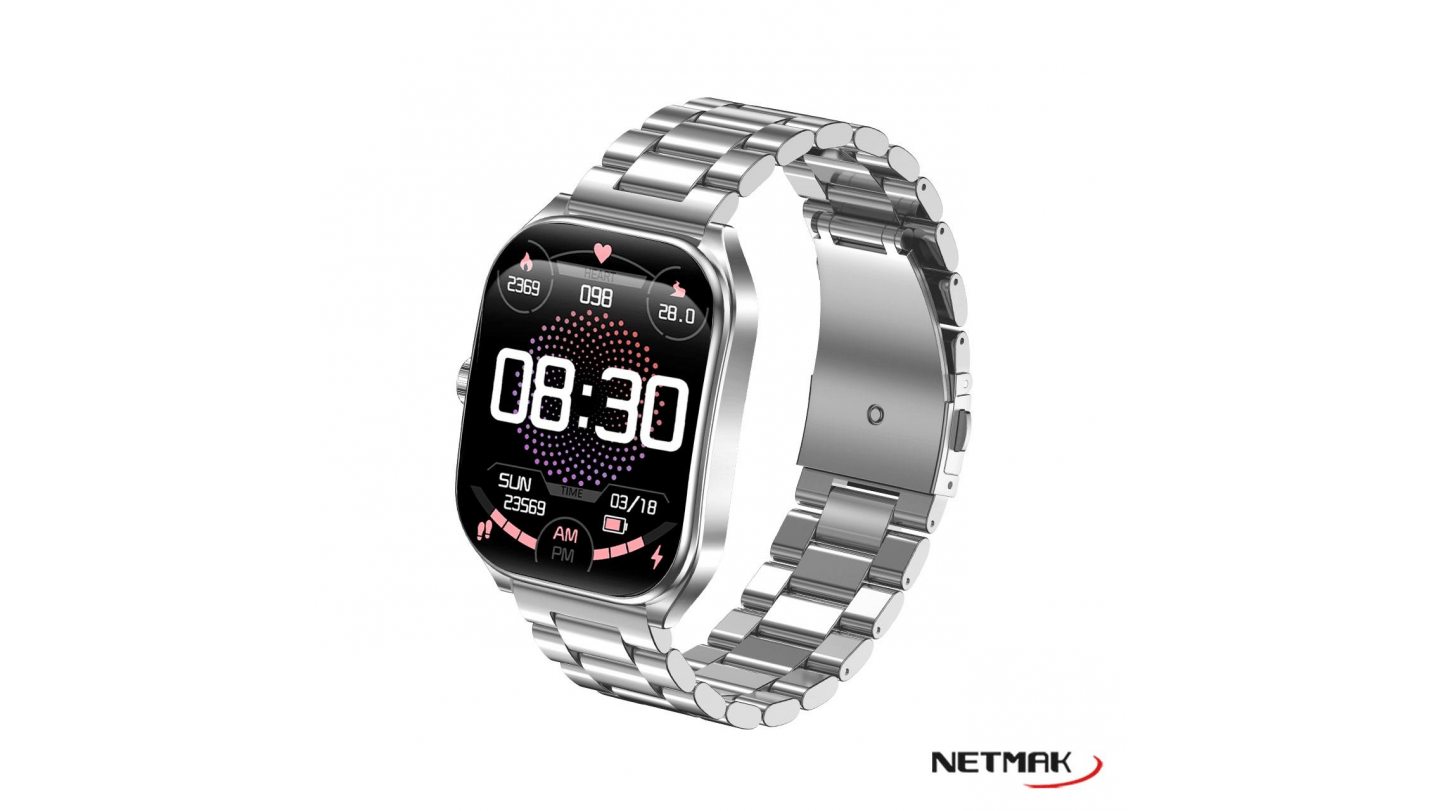 Reloj Pulsera Smartwatch Bt5.3 Dynamic Metalico Plateado Netmak