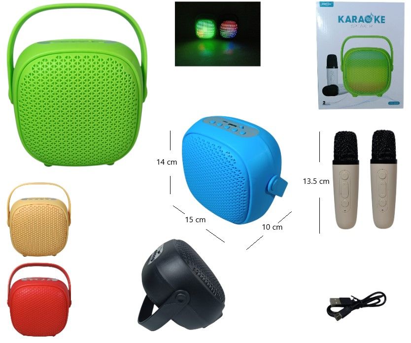 Parlante Bluetooth Karaoke Con 2 Mic Colores 2009