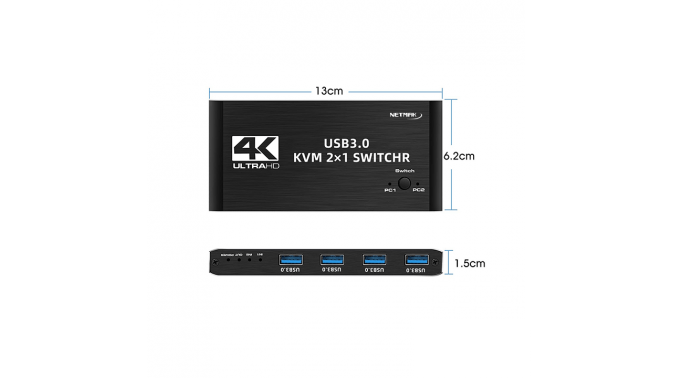 Switch Kvm 2 Puertos Hdmi Usb 4K KVM2 Netmak - Imagen 2