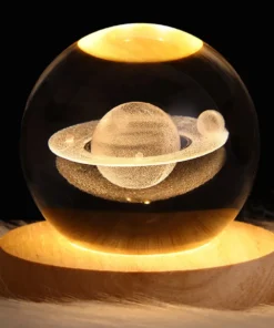 Luz De Noche Esfera De Cristal Saturno 3D Led Usb - Imagen 3