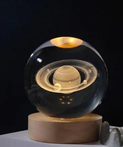 Luz De Noche Esfera De Cristal Saturno 3D Led Usb - Imagen 2