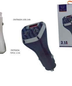 Cargador 3.1A Para Auto Usb + Tipo C 12V Time