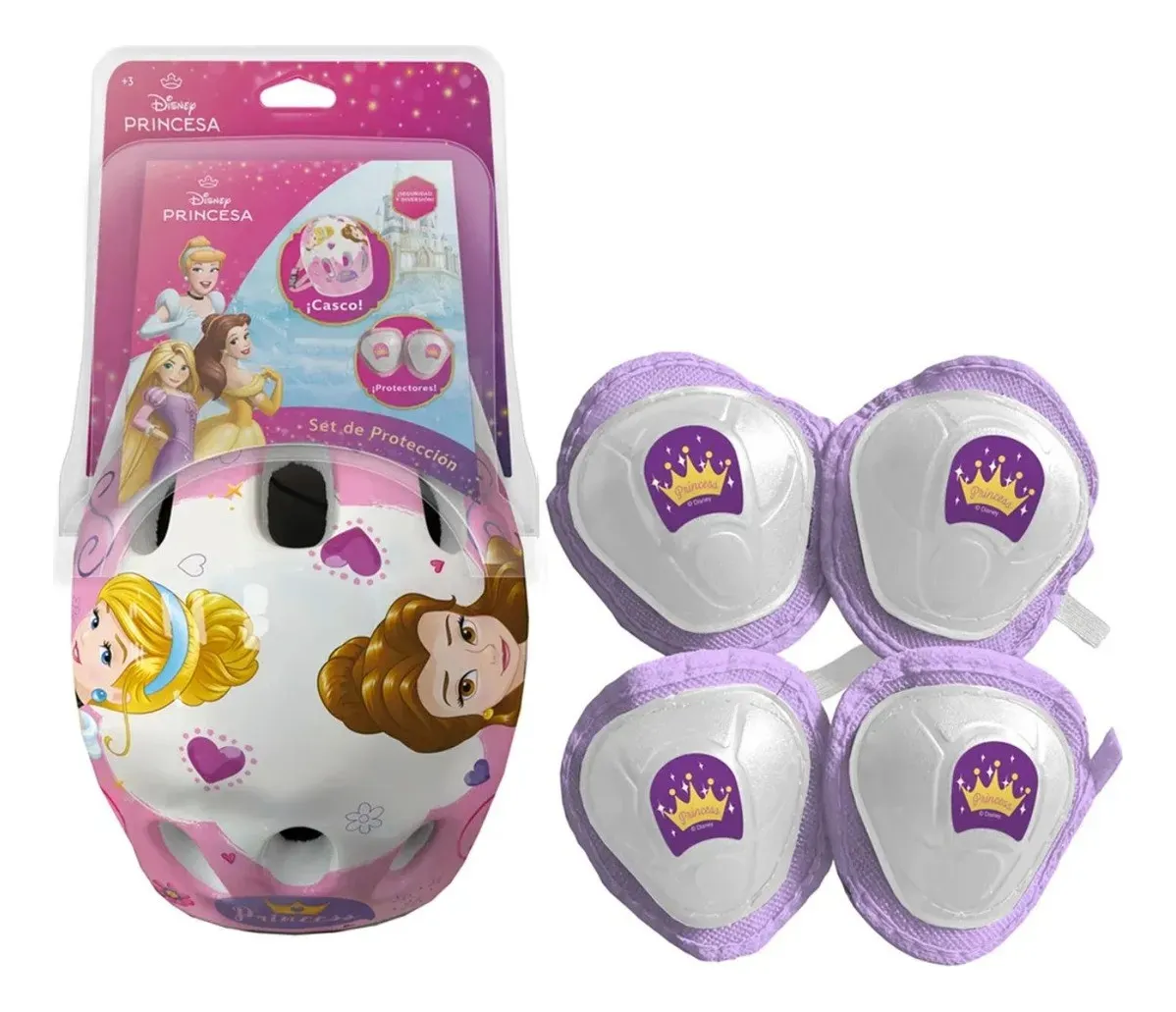 Kit Seguridad Con Casco + Protecciones Disney Princesas