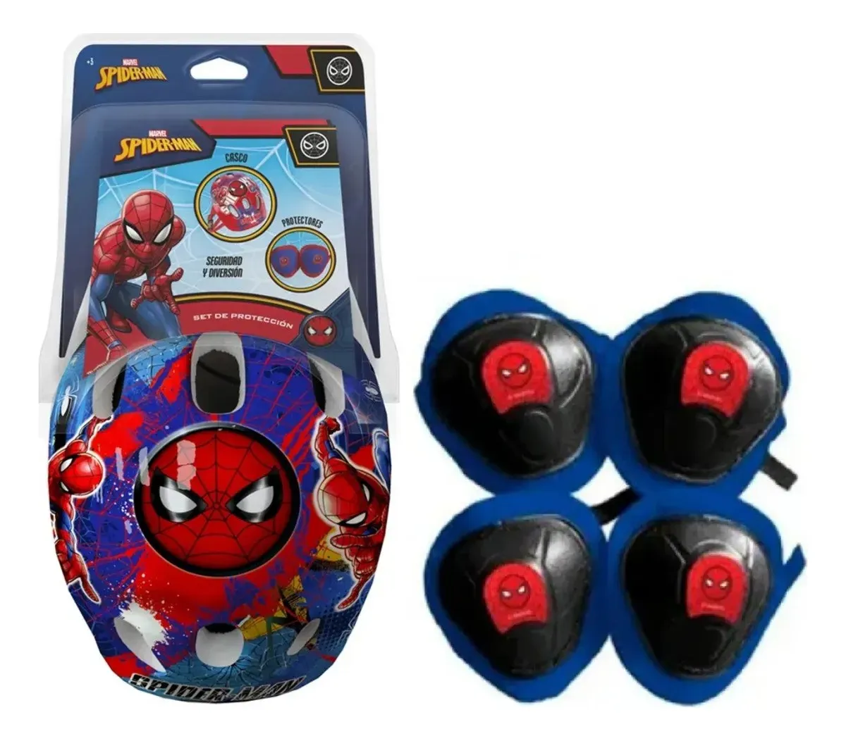 Kit Seguridad Con Casco + Protecciones Spiderman