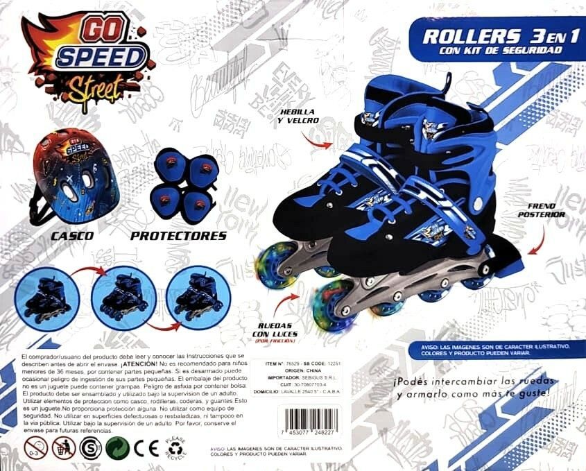Rollers Go Speed 3 En 1 Ruedas Intercambiables y Luces + Kit de Protección Talle S - Imagen 5