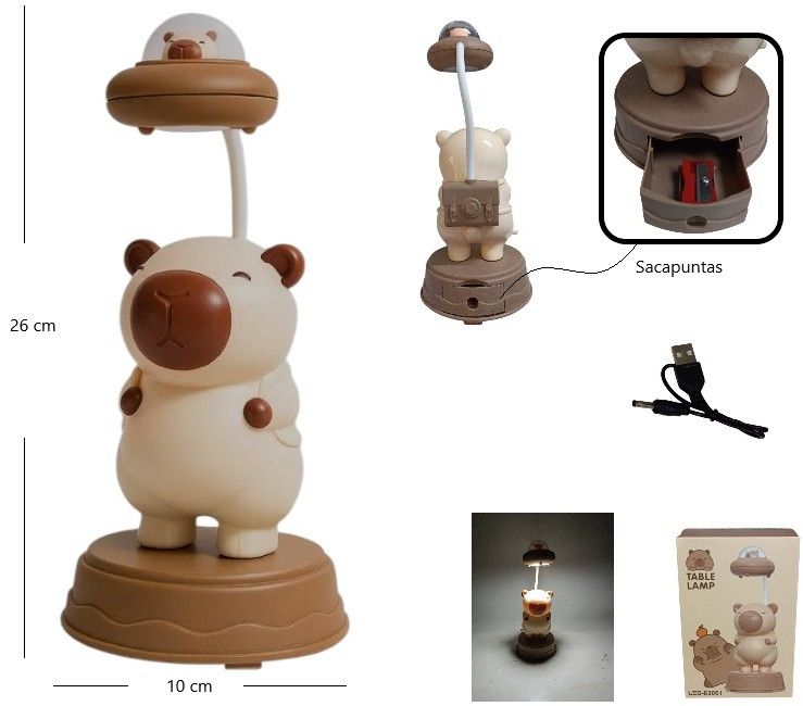 Lampara Velador Capibara Ovni 26cm Con Sacapuntas - Imagen 5