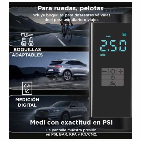 Compresor Inflador De Aire Electrico Recargable Portatil - Imagen 2