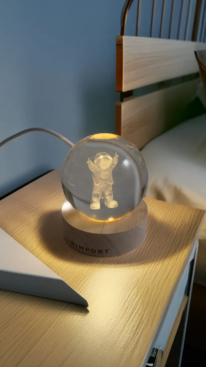 Luz De Noche Esfera De Cristal Astronauta 3D Led Usb - Imagen 2