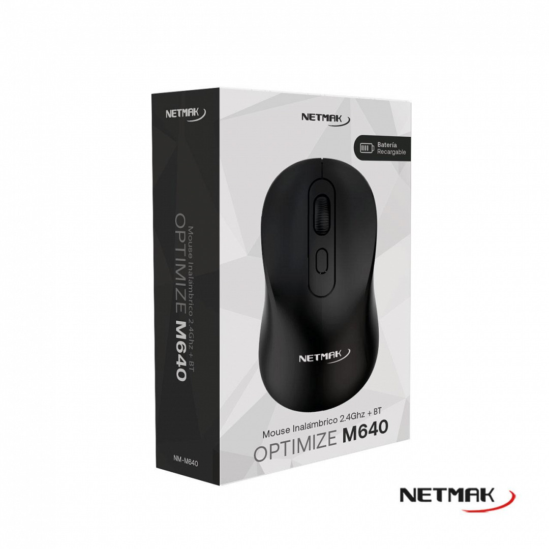 Mouse Inalambrico + Bt5.2 Recargable 640 Negro Netmak - Imagen 3