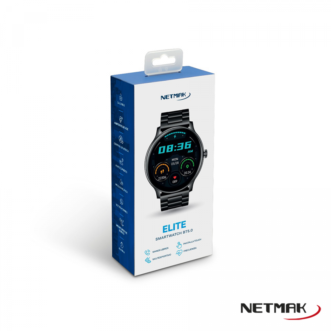 Reloj Pulsera Smartwatch Bt Elite Redondo Negro Netmak - Imagen 4