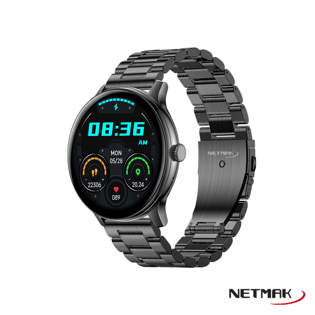 Reloj Pulsera Smartwatch Bt Elite Redondo Negro Netmak - Imagen 3