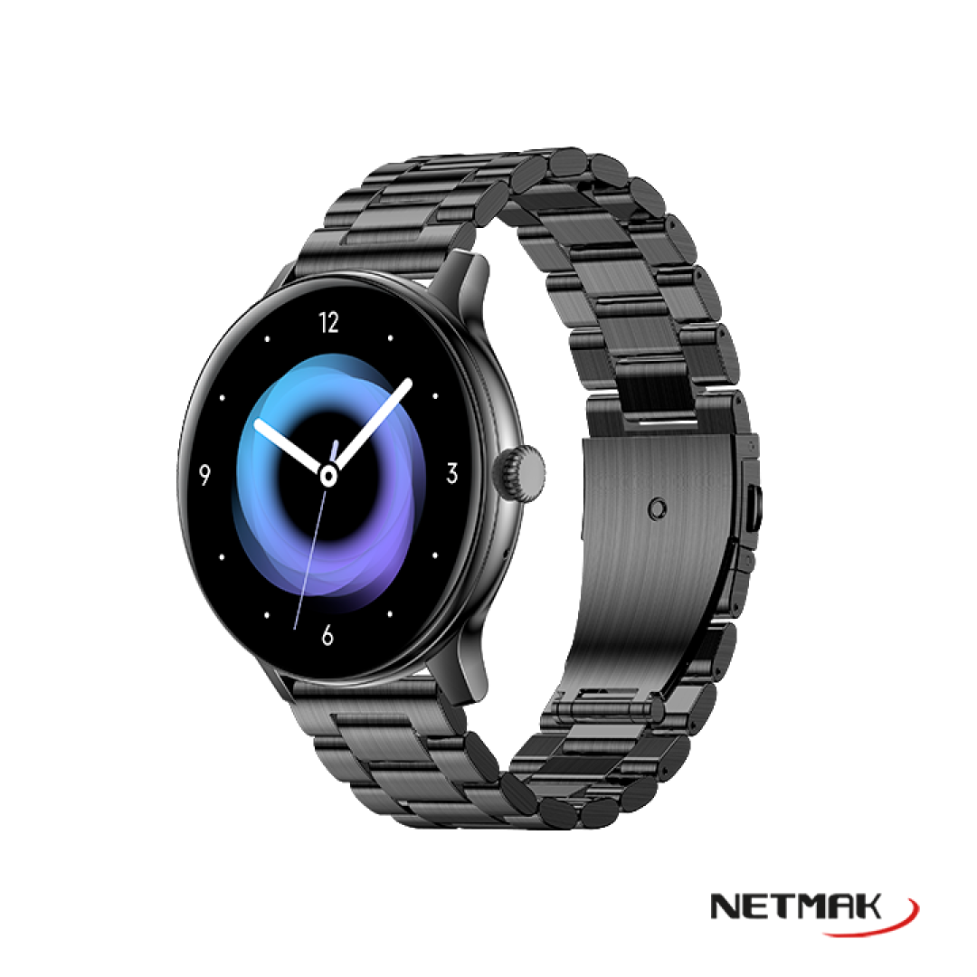 Reloj Pulsera Smartwatch Bt Elite Redondo Negro Netmak - Imagen 2