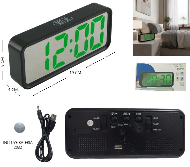 Reloj Despertador Multifuncion Led Alarma Temp - Imagen 2