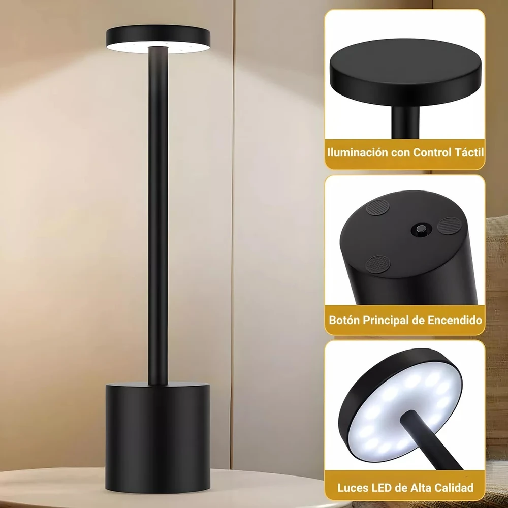 Lampara Velador Recargable Touch 83082 Negro - Imagen 2