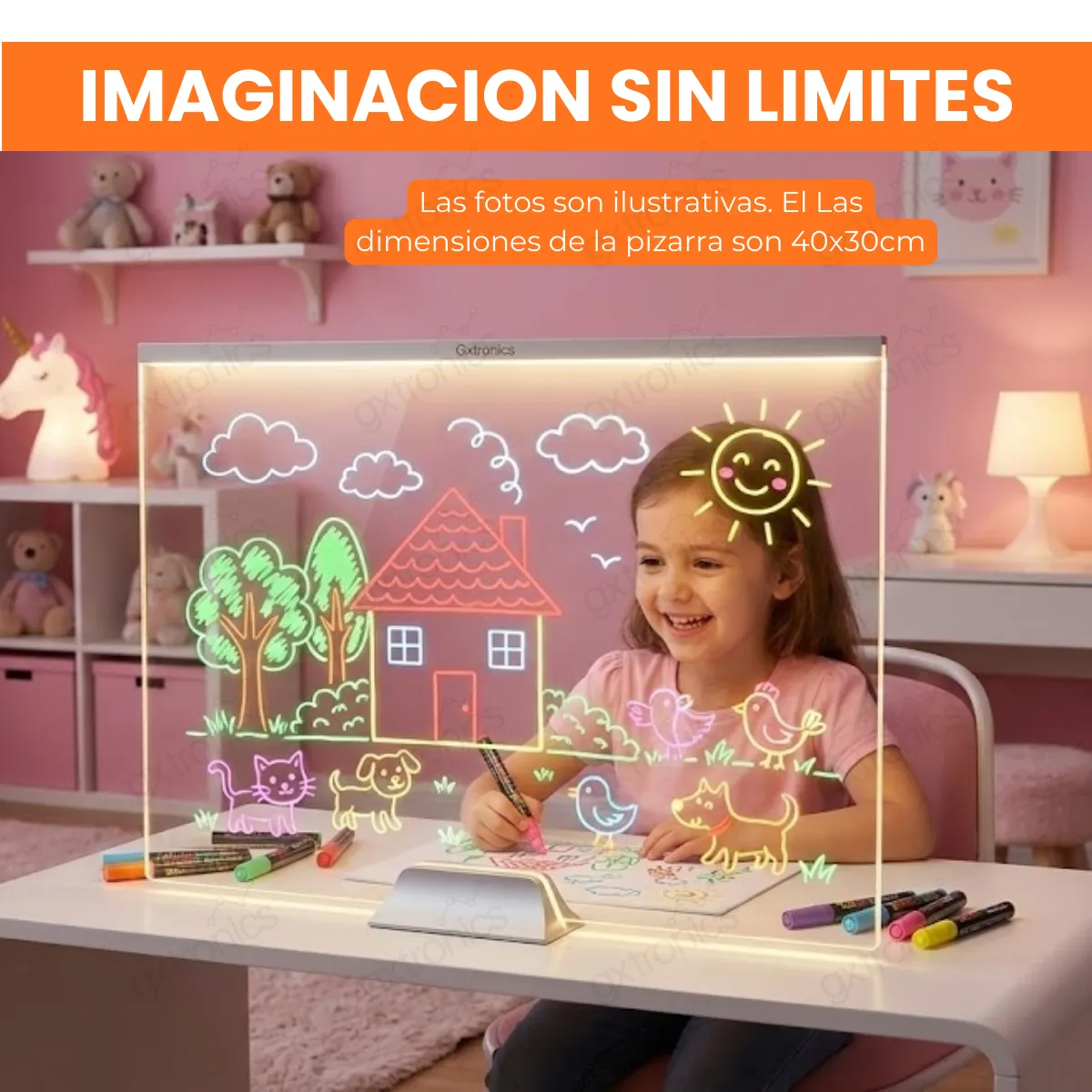 Pizarra Magica Luminosa 40x30 Cm Luz Led Usb Acrilico - Imagen 2