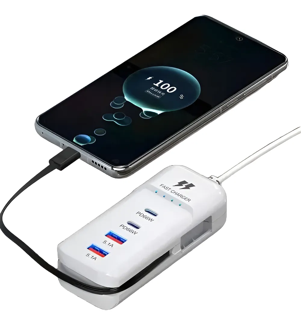 Mini Zapatilla Hub 2 Tipo C 66w + 2 Usb 5.1a 220v + Tipo C - Imagen 4