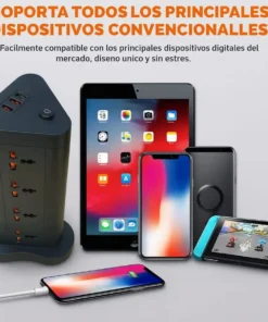 Torre Carga Zapatilla 12 Bocas + 1 Tipo C + 2 Usb 2200w Om - Imagen 6