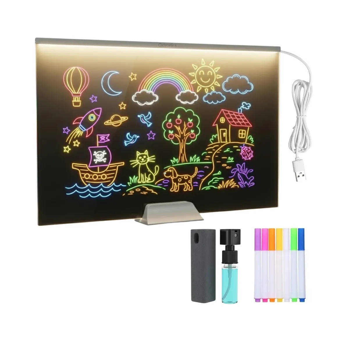 Pizarra Magica Luminosa 40x30 Cm Luz Led Usb Acrilico