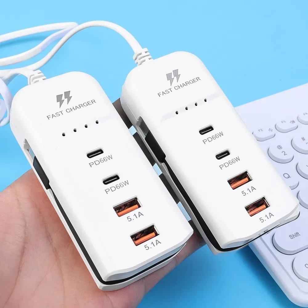 Mini Zapatilla Hub 2 Tipo C 66w + 2 Usb 5.1a 220v + Tipo C - Imagen 2