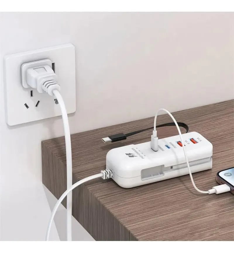 Mini Zapatilla Hub 2 Tipo C 66w + 2 Usb 5.1a 220v + Tipo C - Imagen 5