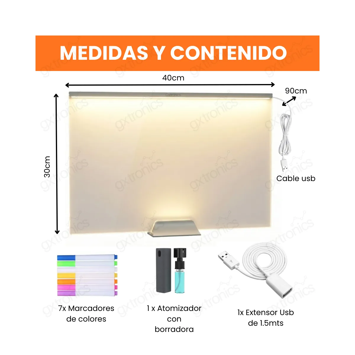 Pizarra Magica Luminosa 40x30 Cm Luz Led Usb Acrilico - Imagen 4