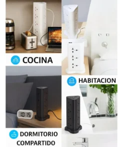 Torre Carga Zapatilla 12 Bocas + 1 Tipo C + 2 Usb 2200w Om - Imagen 5