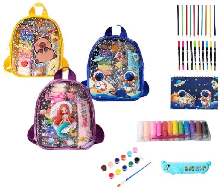 Mochila Infantil Con Kit Arte Azul - Imagen 3