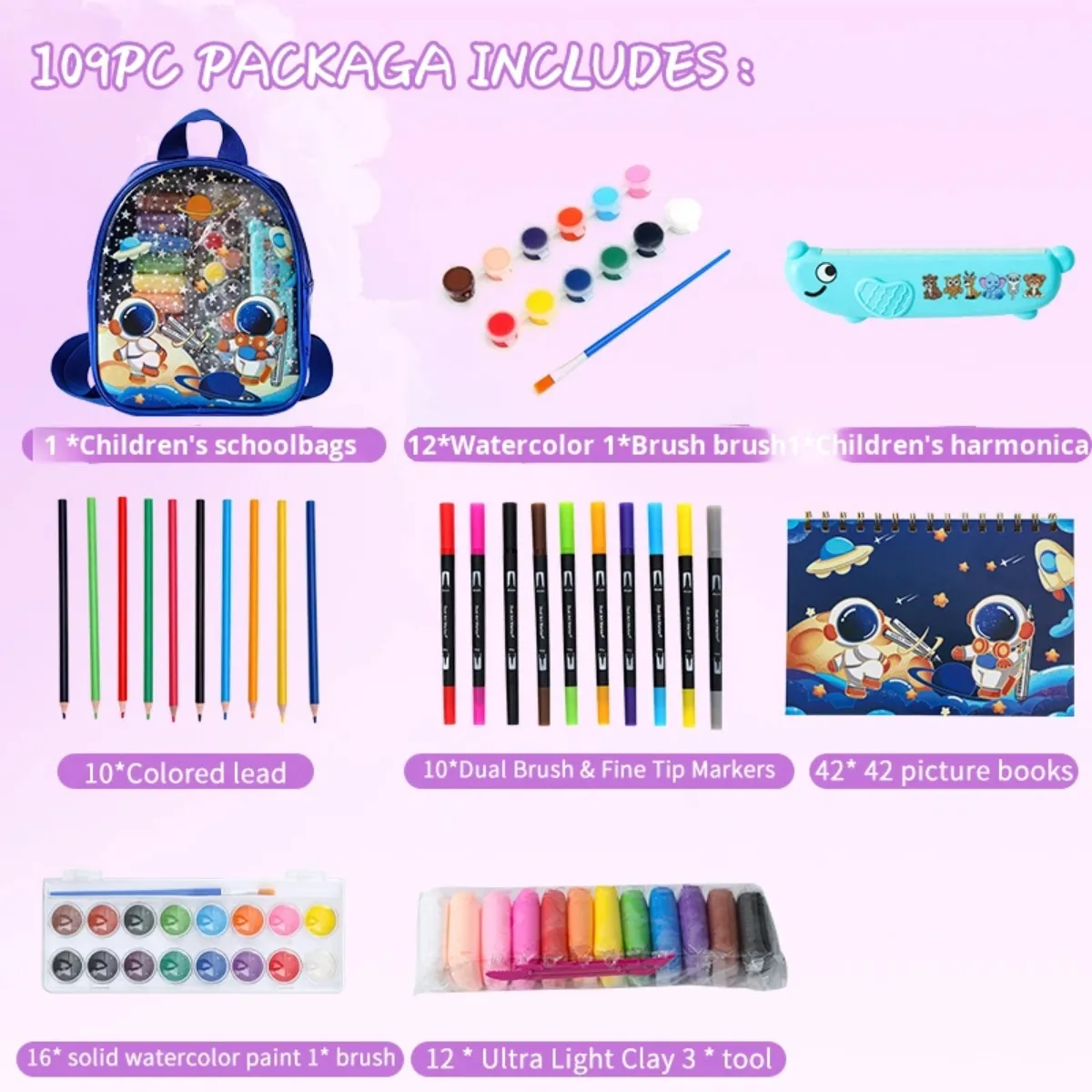 Mochila Infantil Con Kit Arte Azul - Imagen 2