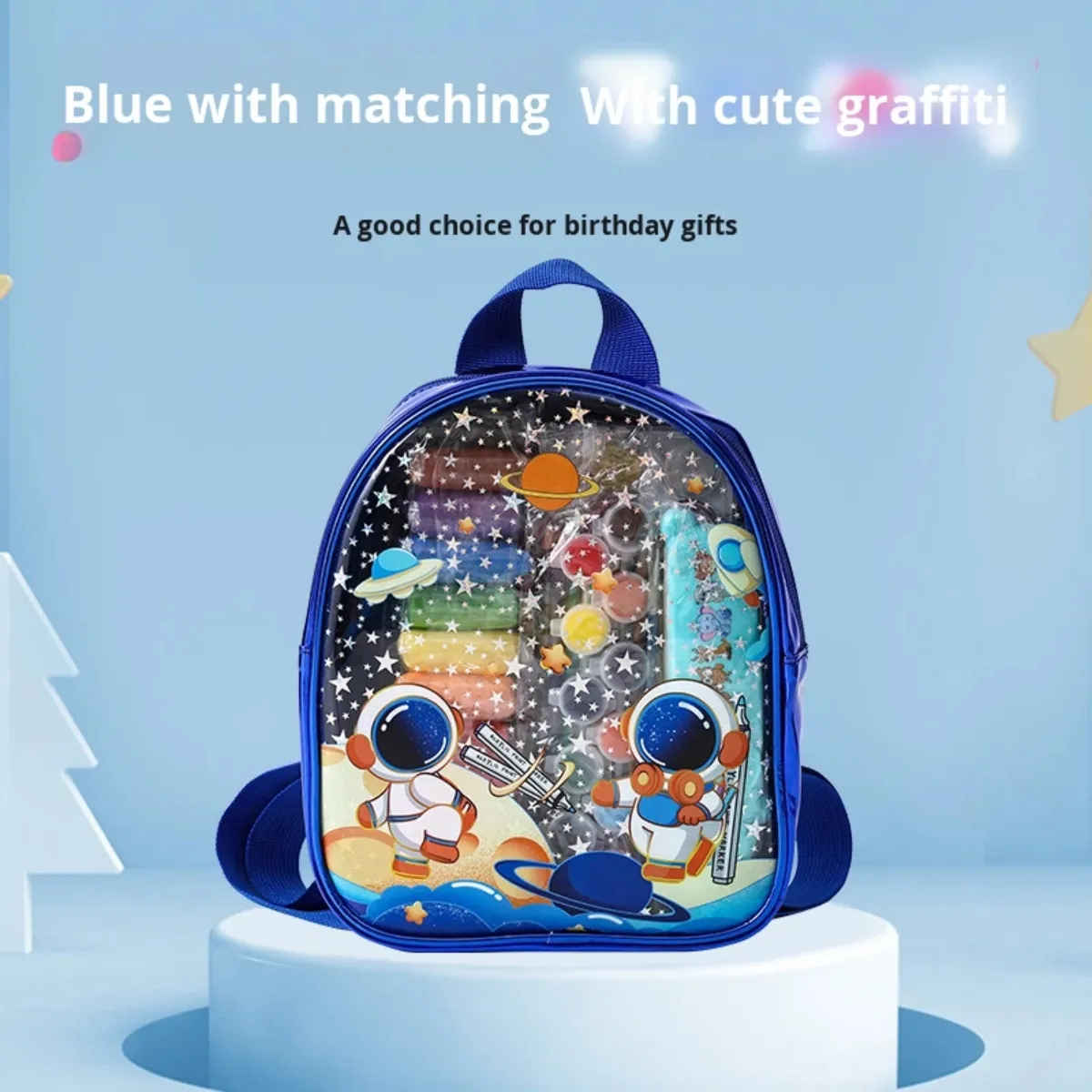 Mochila Infantil Con Kit Arte Azul