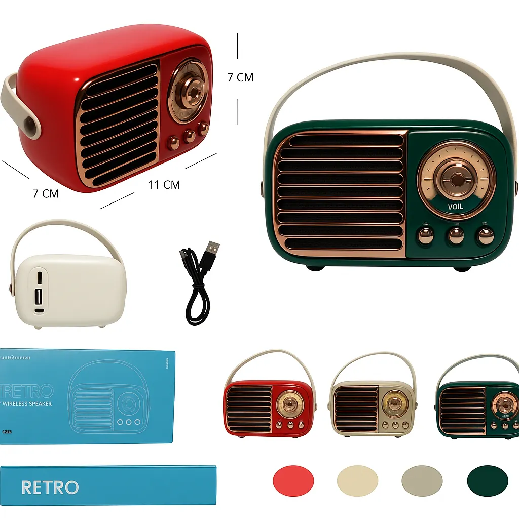 Parlante Radio Vintage Portatil Recargable - Imagen 3